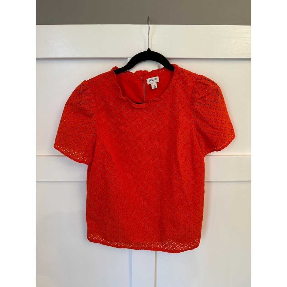 J crew red eyelit blouse size small EUC